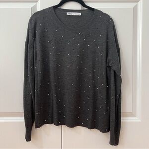 Zara Rhinestone Sweater in Charcoal Grey